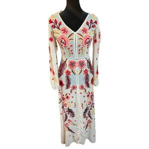 Miss Selfridge Long Sleeve Maxi Dress With Floral & Feather Embroidery BOHO